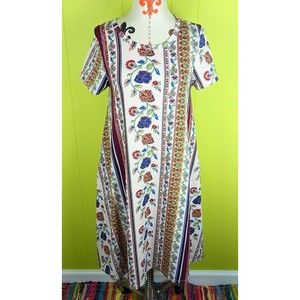 LuLaRoe JESSIE Women XS Floral Rose Stripe Short Sleeve Stretch Pocket Dress EUC